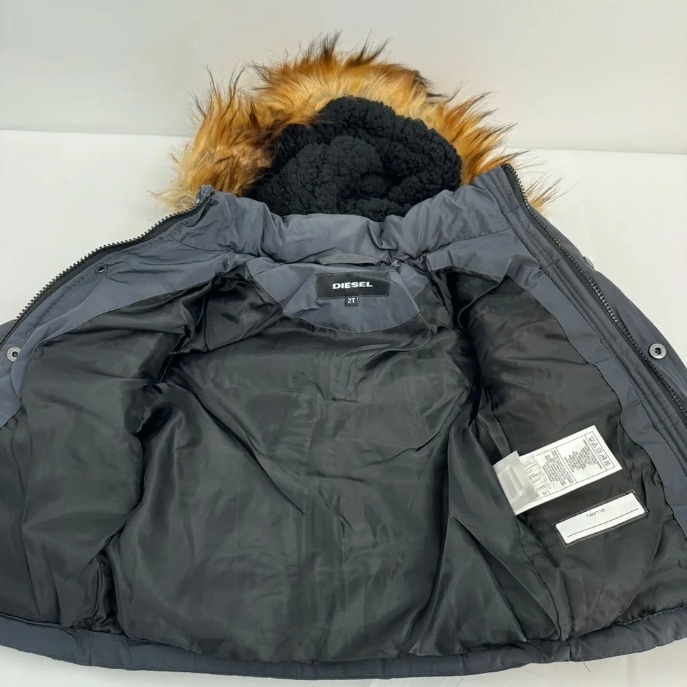NWT Diesel Boys Charcoal Parka Bubble Removable Hooded Jacket size 2T